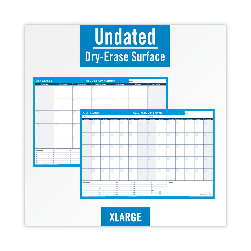 AT-A-GLANCE 30/60-Day Undated Horizontal Erasable Wall Planner, 36 x 24, White/Blue Sheets, Undated