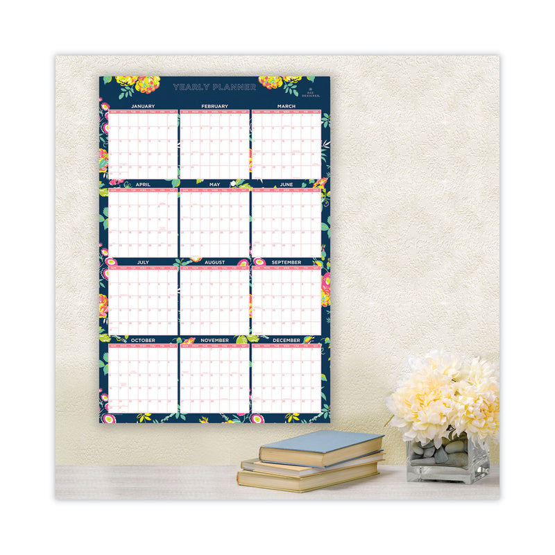 Blue Sky Day Designer Peyton Laminated Erasable Wall Calendar, Floral Artwork, 36 x 24, White/Navy Sheets, 12-Month (Jan-Dec): 2023