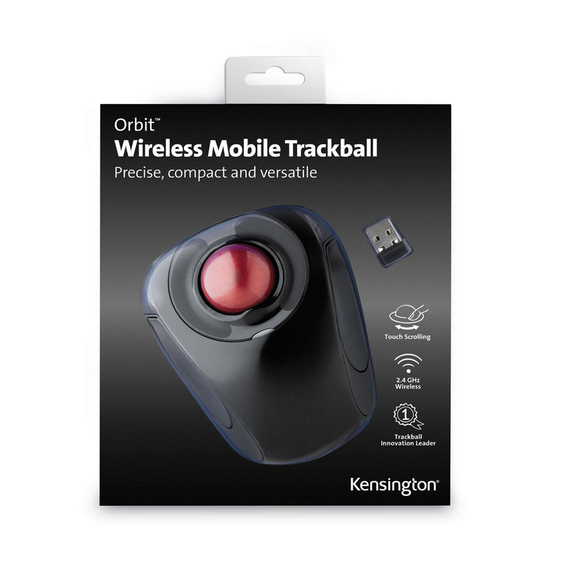 Kensington Orbit Wireless Mobile Trackball, 2.4 GHz Frequency/30 ft Wireless Range, Left/Right Hand Use, Black/Red