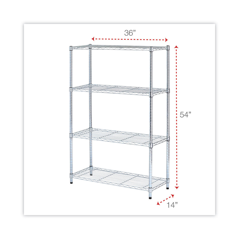 Alera Residential Wire Shelving, Four-Shelf, 36w x 14d x 54h, Silver