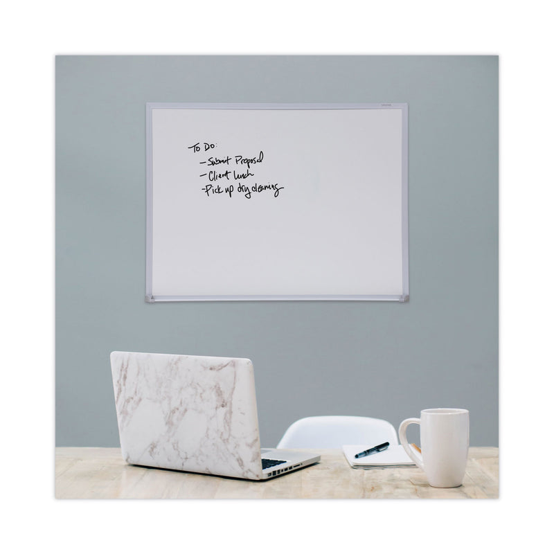 Universal Dry-Erase Board, Melamine, 24 x 18, Satin-Finished Aluminum Frame