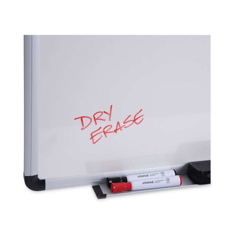 Universal Dry Erase Board, Melamine, 36 x 24, White, Black/Gray Aluminum/Plastic Frame