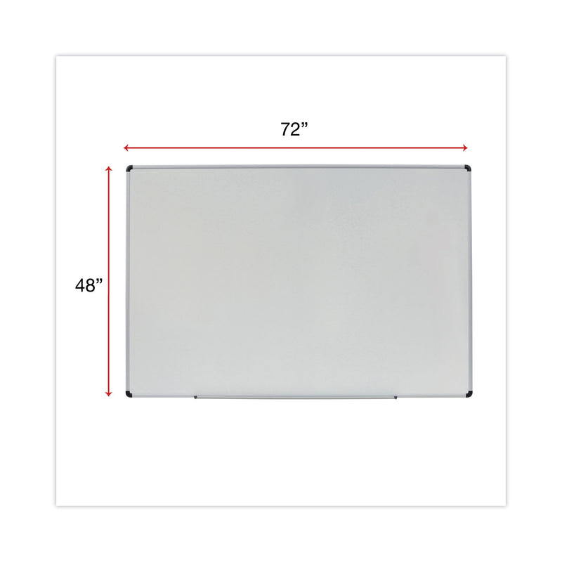 Universal Dry Erase Board, Melamine, 72 x 48, White, Black/Gray Aluminum/Plastic Frame