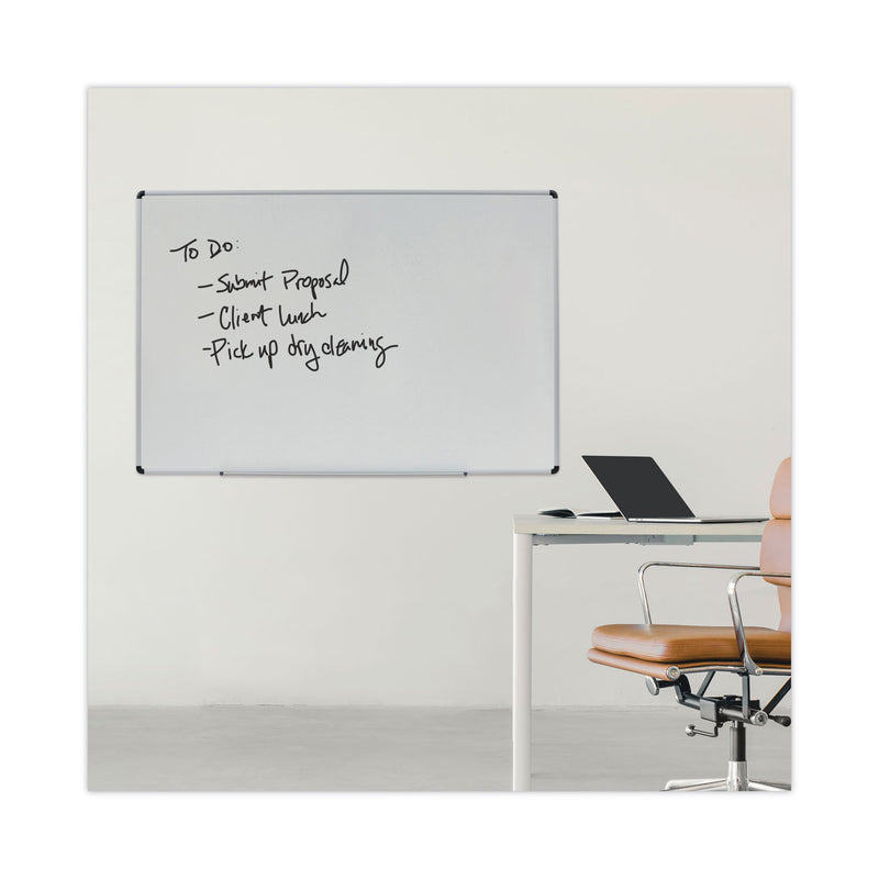 Universal Dry Erase Board, Melamine, 72 x 48, White, Black/Gray Aluminum/Plastic Frame