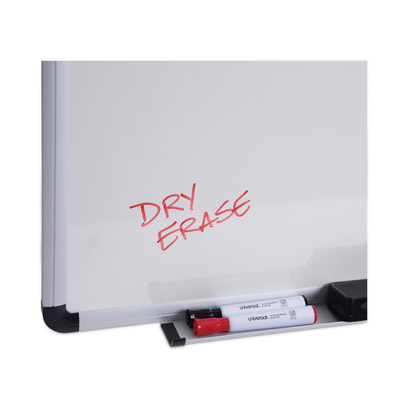 Universal Dry Erase Board, Melamine, 72 x 48, White, Black/Gray Aluminum/Plastic Frame