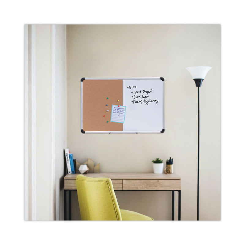 Universal Cork/Dry Erase Board, Melamine, 36 x 24, Black/Gray, Aluminum/Plastic Frame