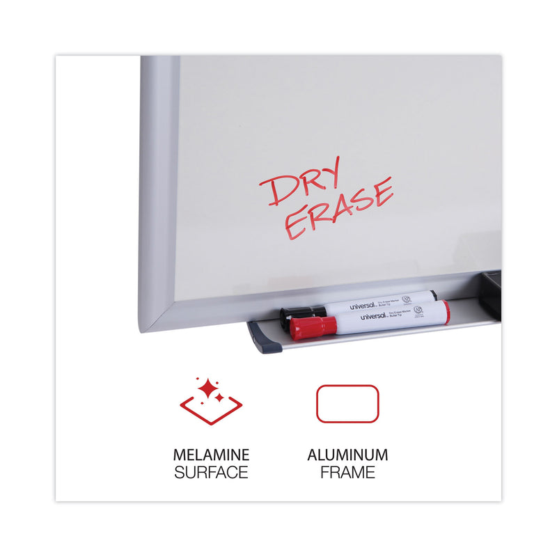 Universal Dry Erase Board, Melamine, 36 x 24, Aluminum Frame