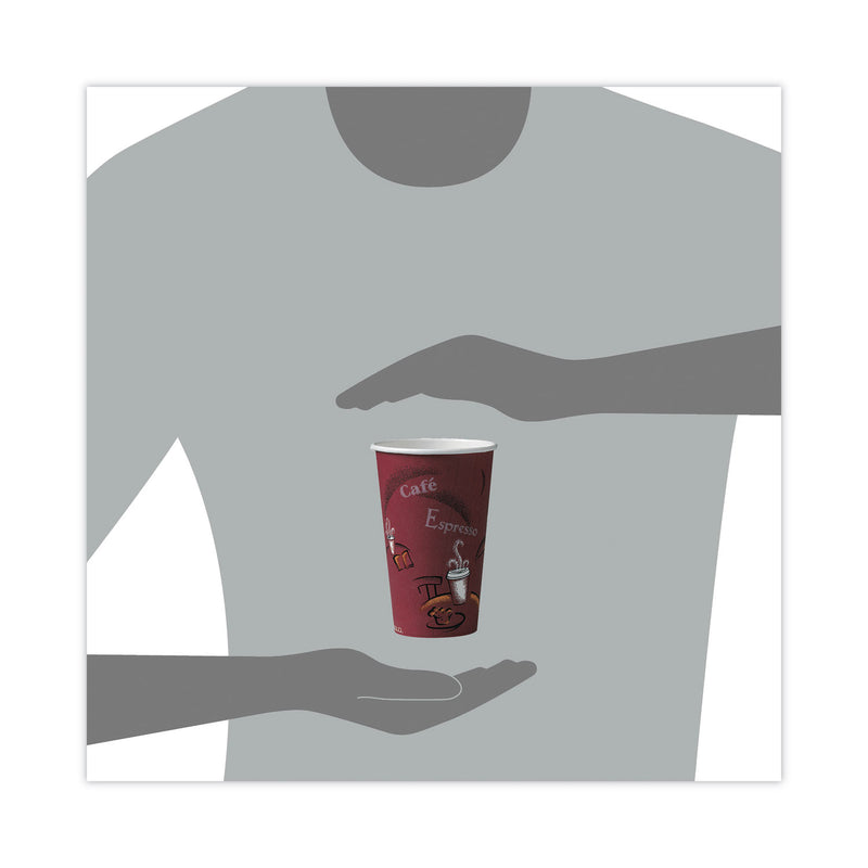 Dart Solo Paper Hot Drink Cups in Bistro Design, 16 oz, Maroon, 300/Carton