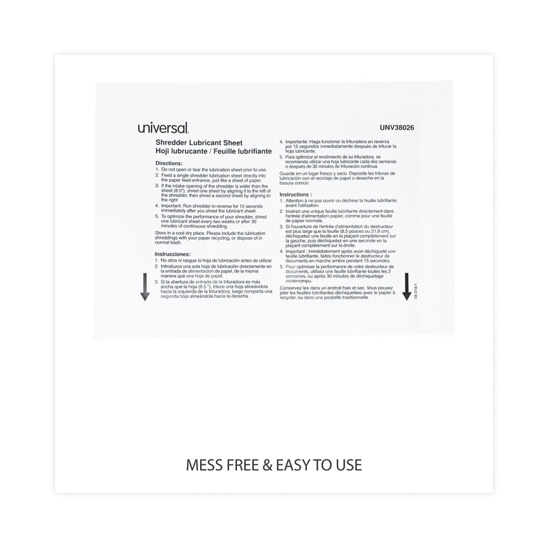 Universal Shredder Lubricant Sheets, 5.5 x 2.8, 24 Sheets/Pack
