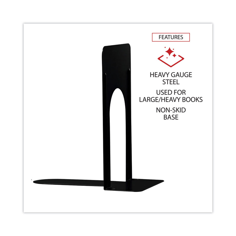 Universal Economy Bookends, Nonskid, 5.88 x 8.25 x 9, Heavy Gauge Steel, Black, 1 Pair