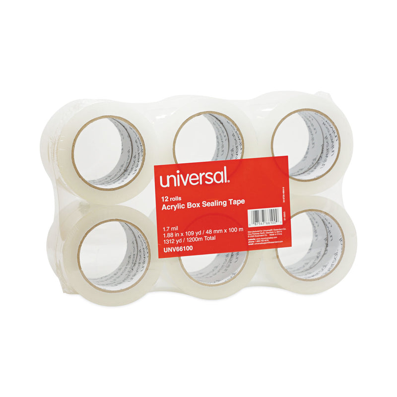 Universal Deluxe General-Purpose Acrylic Box Sealing Tape, 3" Core, 1.88" x 110 yds, Clear, 12/Pack