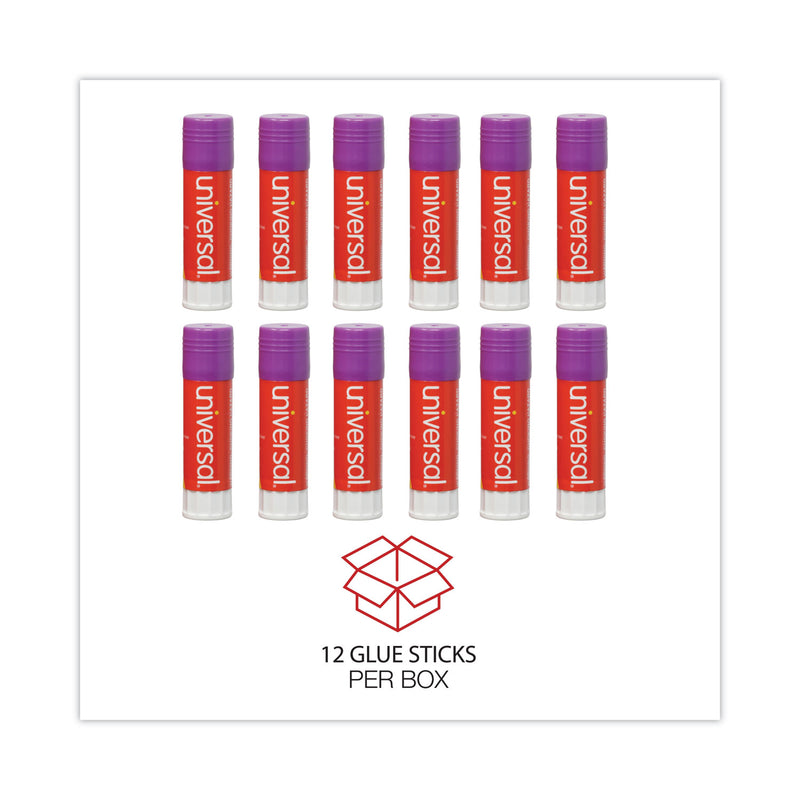 Universal Glue Stick, 0.74 oz, Applies Purple, Dries Clear, 12/Pack