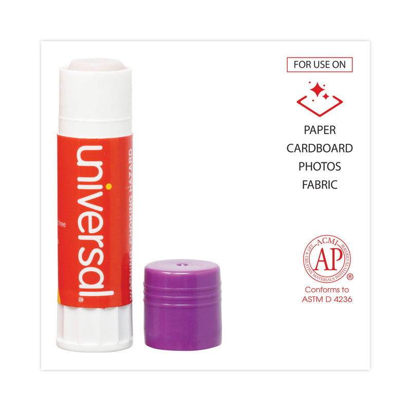 Universal Glue Stick, 0.74 oz, Applies Purple, Dries Clear, 12/Pack