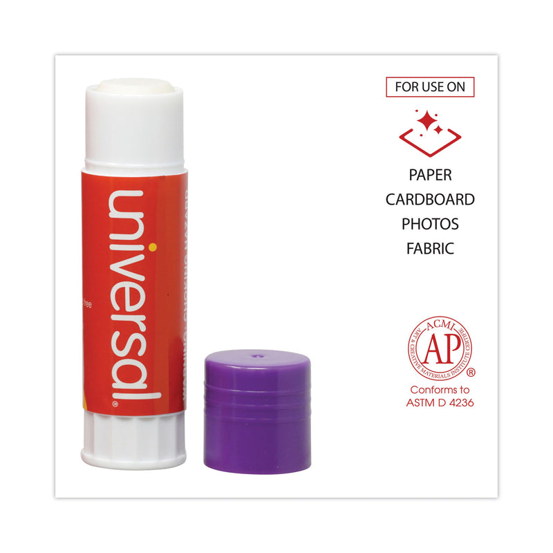 Universal Glue Stick, 1.3 oz, Applies Purple, Dries Clear, 12/Pack