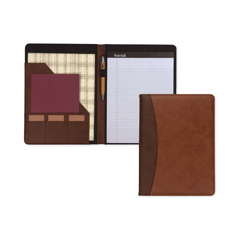 Samsill Two-Tone Padfolio with Spine Accent, 10 3/5w x 14 1/4h, Polyurethane, Tan/Brown