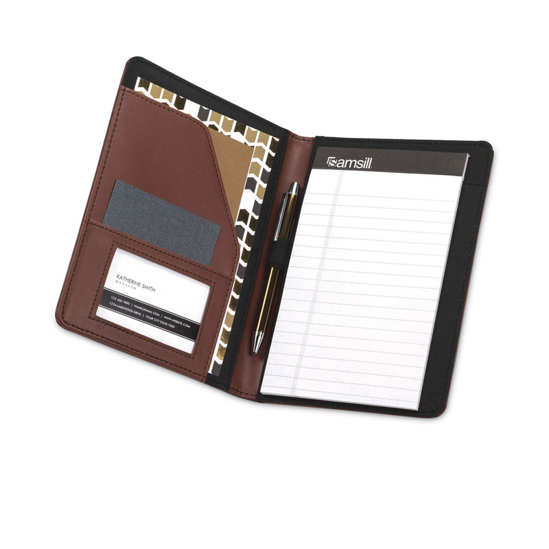 Samsill Contrast Stitch Leather Padfolio, 6 1/4w x 8 3/4h, Open Style, Brown