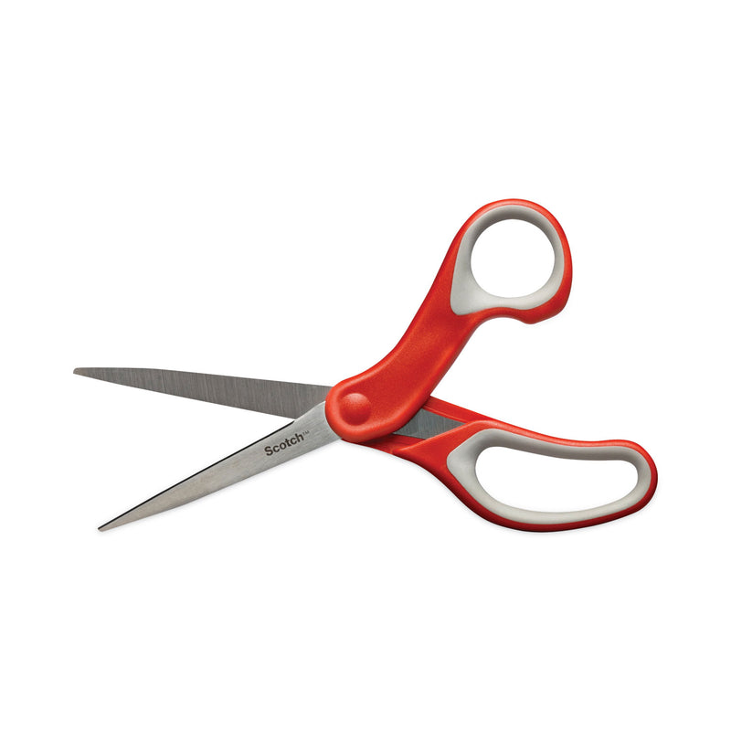 Scotch Multi-Purpose Scissors, 8" Long, 3.38" Cut Length, Gray/Red Straight Handle