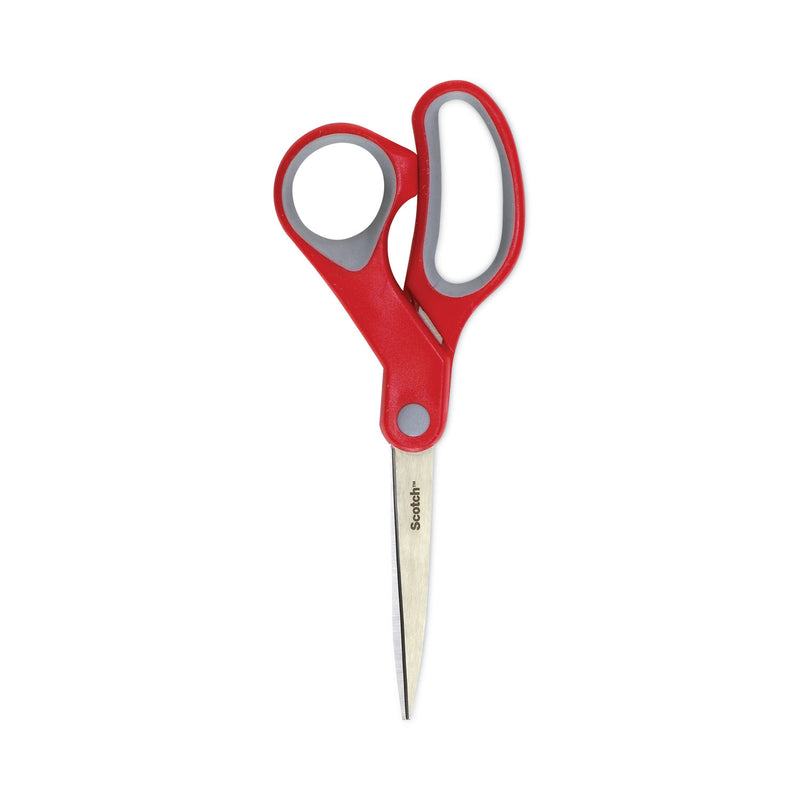 Scotch Multi-Purpose Scissors, 8" Long, 3.38" Cut Length, Gray/Red Straight Handle