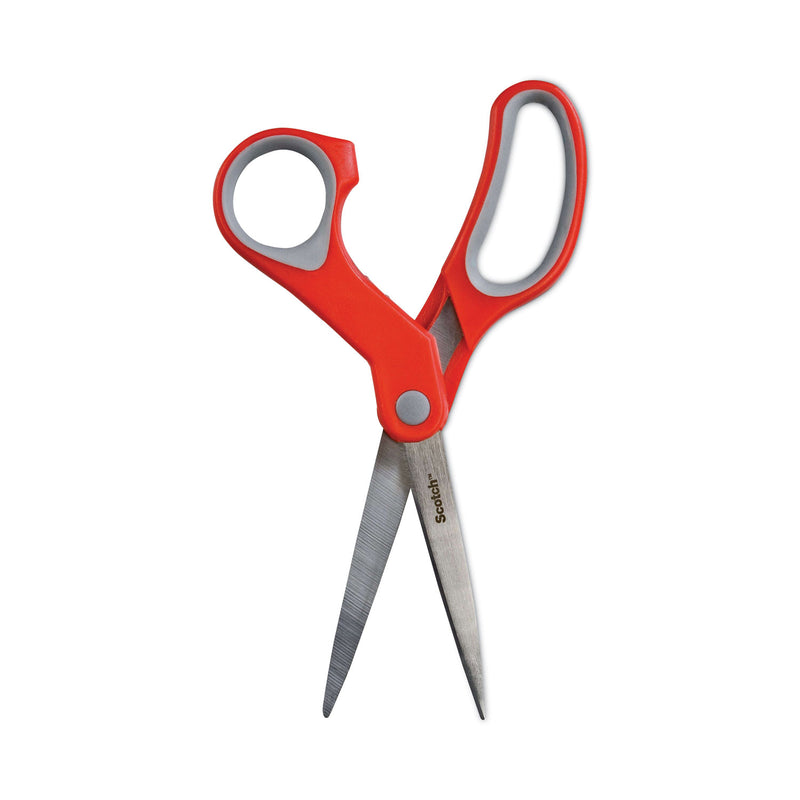 Scotch Multi-Purpose Scissors, 8" Long, 3.38" Cut Length, Gray/Red Straight Handle