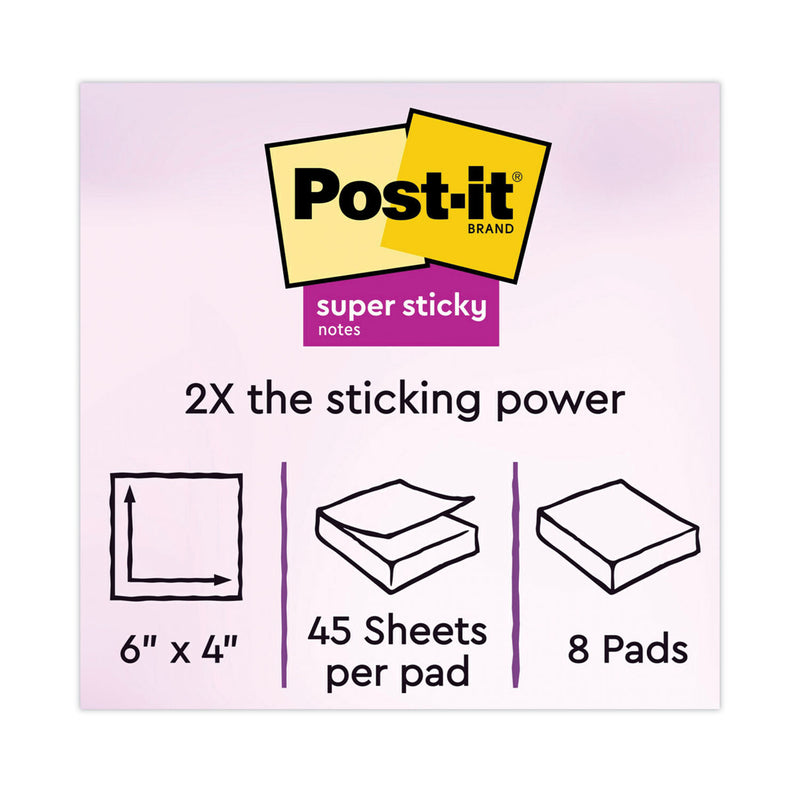 Post-it Meeting Notes in Energy Boost Collection Colors, 6" x 4", 45 Sheets/Pad, 8 Pads/Pack