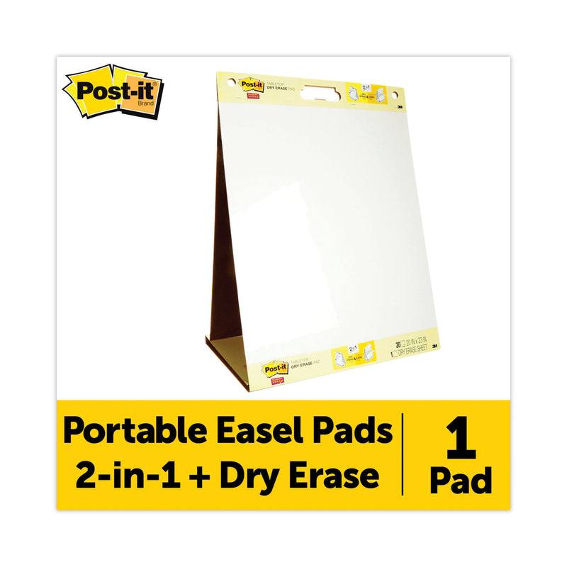 Post-it Pad Plus Tabletop Easel Pad with Self-Stick Sheets and Dry Erase Board, Unruled, 20 x 23, White, 20 Sheets