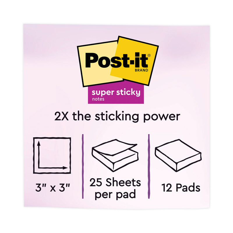 Post-it Full Stick Notes, 3" x 3", Energy Boost Collection Colors, 25 Sheets/Pad, 12 Pads/Pack