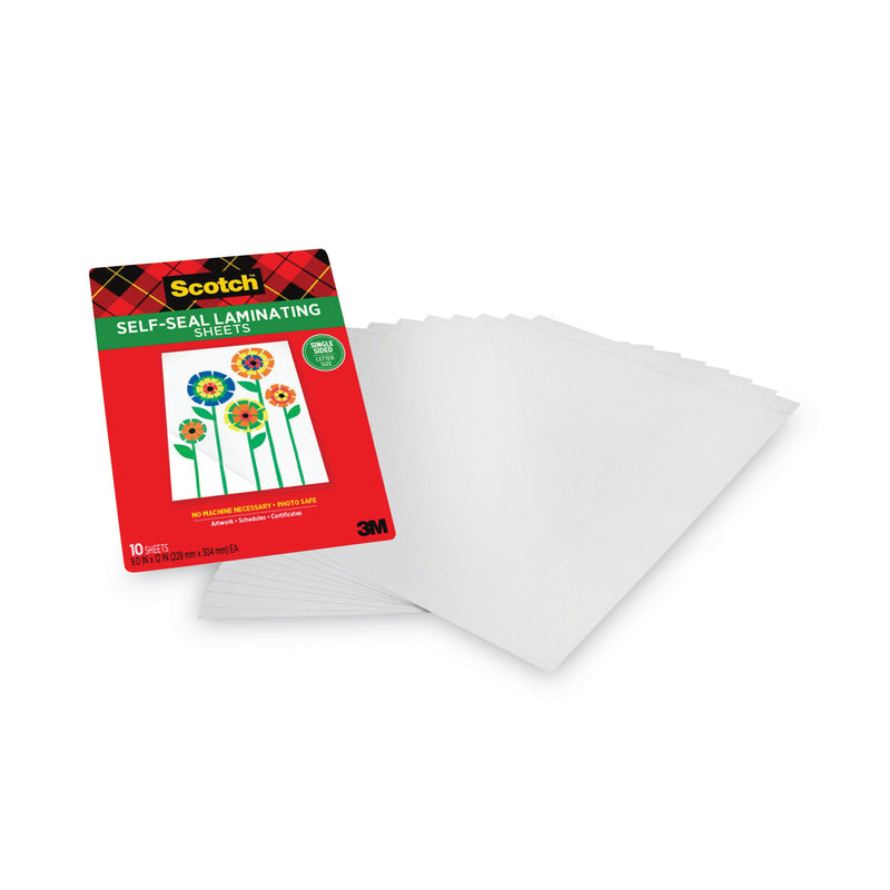 Scotch Self-Sealing Laminating Sheets, 6 mil, 9.06" x 11.63", Gloss Clear, 10/Pack