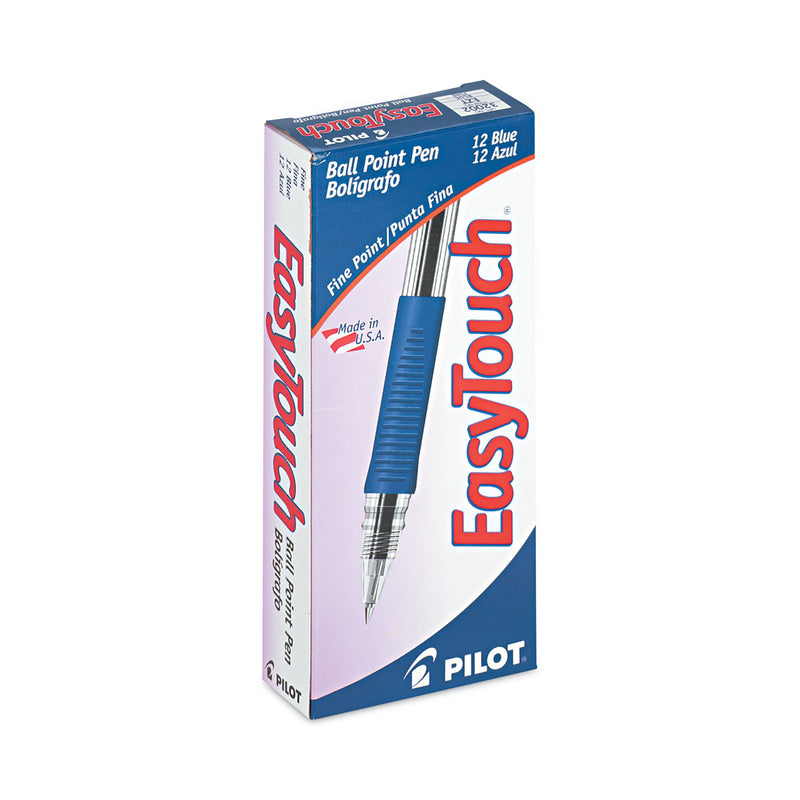 Pilot EasyTouch Ballpoint Pen, Stick, Fine 0.7 mm, Blue Ink, Clear Barrel, Dozen