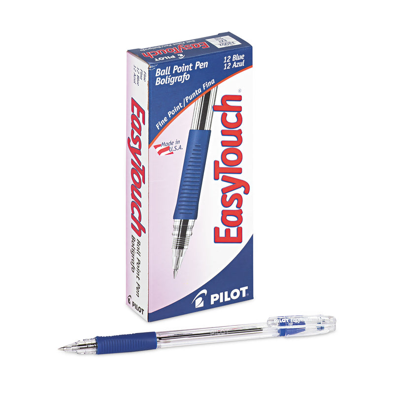 Pilot EasyTouch Ballpoint Pen, Stick, Fine 0.7 mm, Blue Ink, Clear Barrel, Dozen