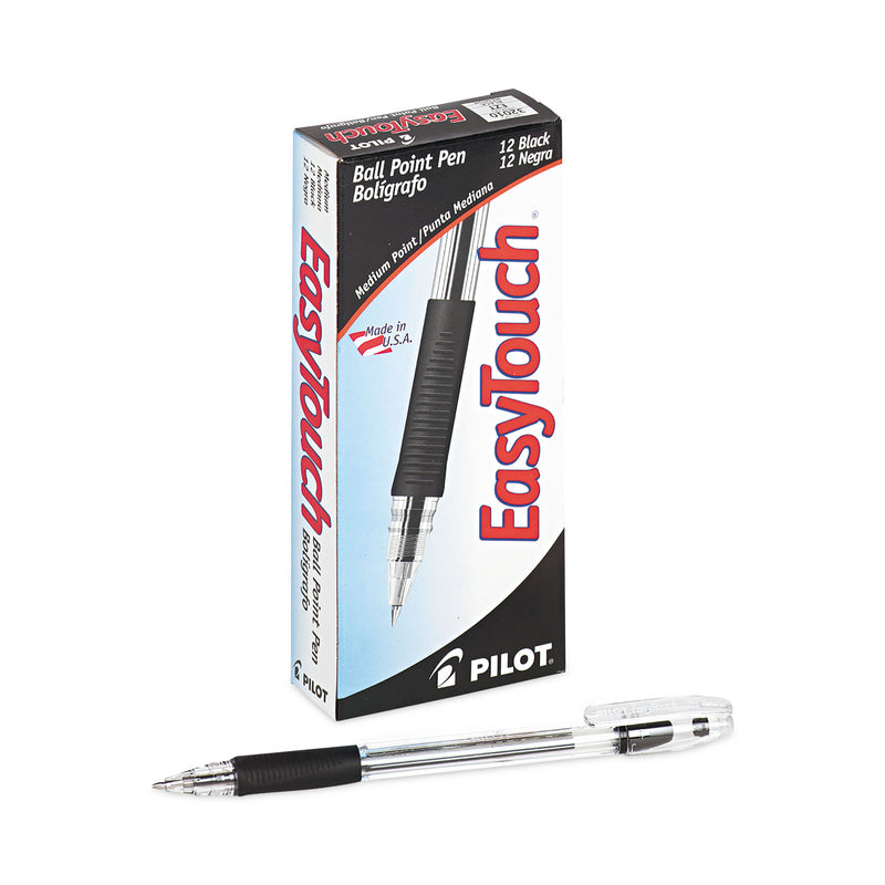 Pilot EasyTouch Ballpoint Pen, Stick, Medium 1 mm, Black Ink, Clear Barrel, Dozen