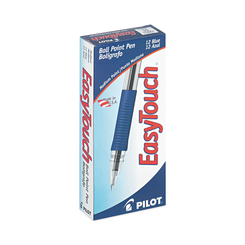 Pilot EasyTouch Ballpoint Pen, Stick, Medium 1 mm, Blue Ink, Clear Barrel, Dozen