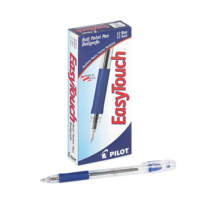 Pilot EasyTouch Ballpoint Pen, Stick, Medium 1 mm, Blue Ink, Clear Barrel, Dozen