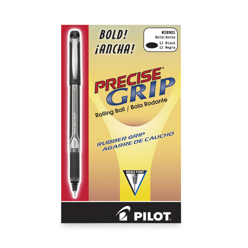 Pilot Precise Grip Roller Ball Pen, Stick, Bold 1 mm, Black Ink, Black Barrel