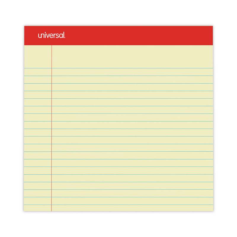 Universal Perforated Ruled Writing Pads, Wide/Legal Rule, Red Headband, 50 Canary-Yellow 8.5 x 11.75 Sheets, Dozen