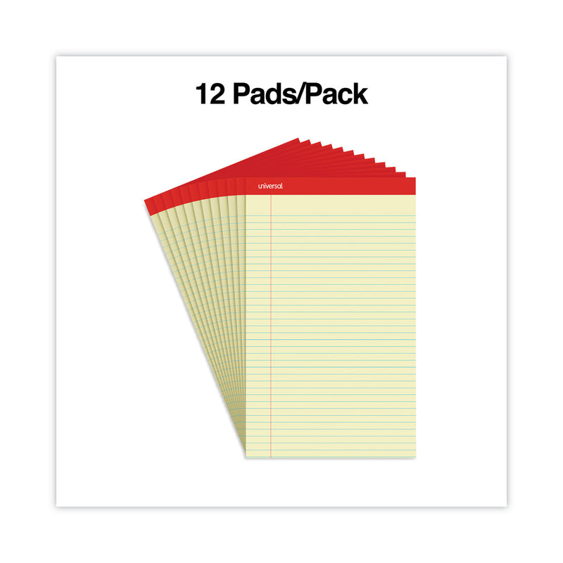 Universal Perforated Ruled Writing Pads, Wide/Legal Rule, Red Headband, 50 Canary-Yellow 8.5 x 14 Sheets, Dozen