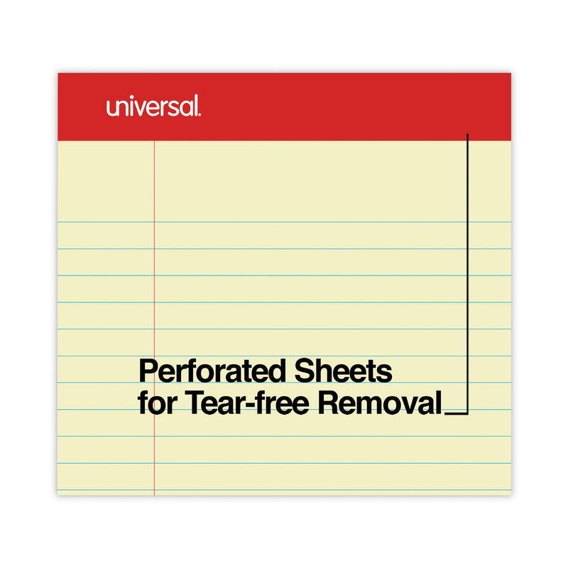 Universal Perforated Ruled Writing Pads, Wide/Legal Rule, Red Headband, 50 Canary-Yellow 8.5 x 14 Sheets, Dozen