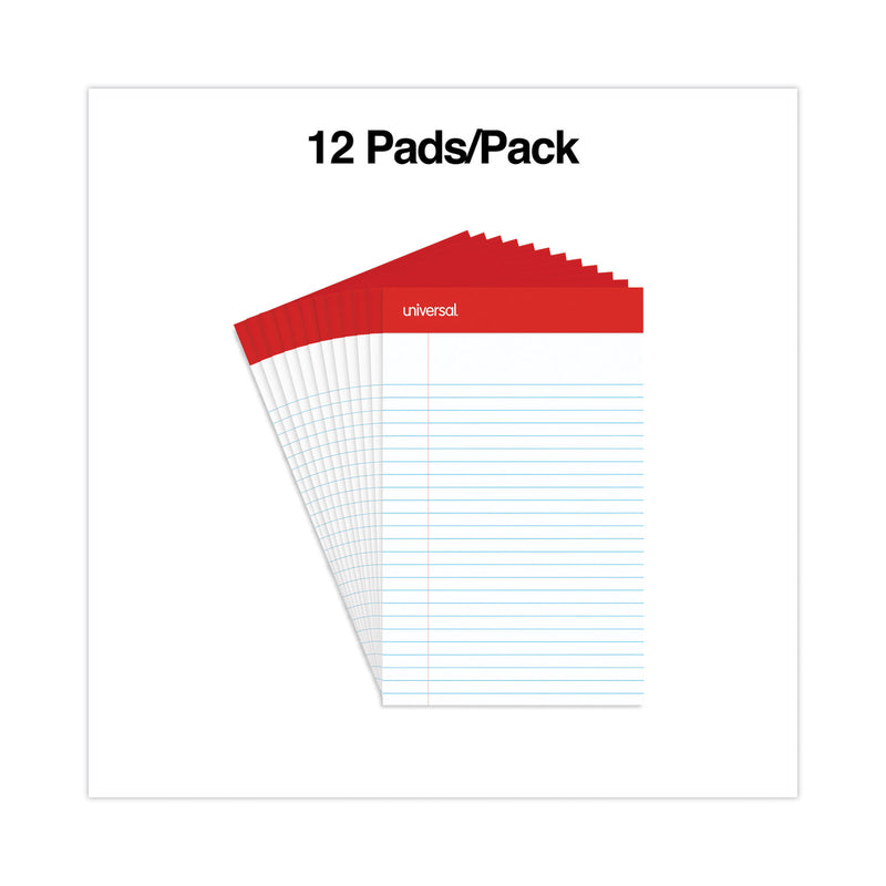 Universal Perforated Ruled Writing Pads, Narrow Rule, Red Headband, 50 White 5 x 8 Sheets, Dozen