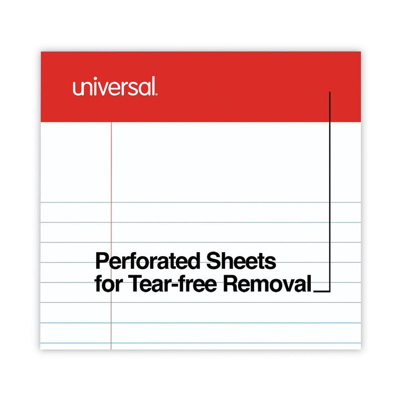 Universal Perforated Ruled Writing Pads, Narrow Rule, Red Headband, 50 White 5 x 8 Sheets, Dozen