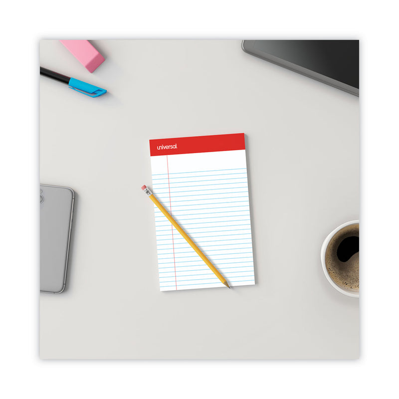 Universal Perforated Ruled Writing Pads, Narrow Rule, Red Headband, 50 White 5 x 8 Sheets, Dozen