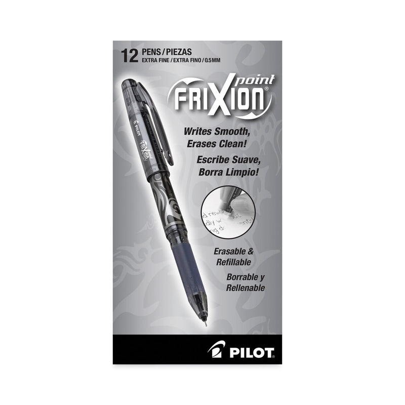 Pilot FriXion Point Erasable Gel Pen, Stick, Extra-Fine 0.5 mm, Black Ink, Black Barrel