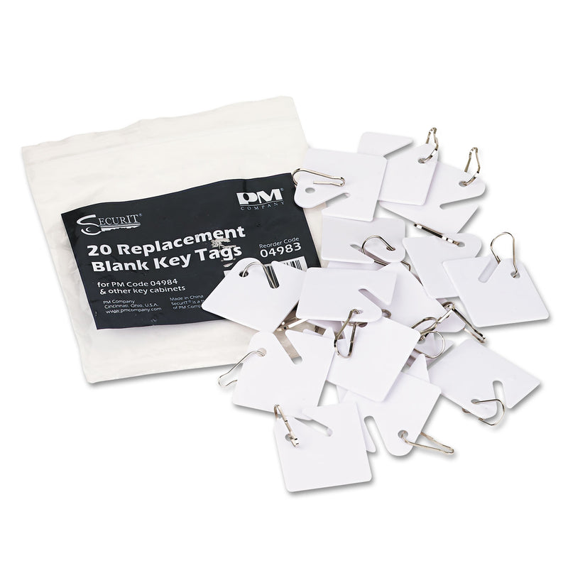 SecurIT Replacement Slotted Key Cabinet Tags, 1.63 x 1.5, White, 20/Pack