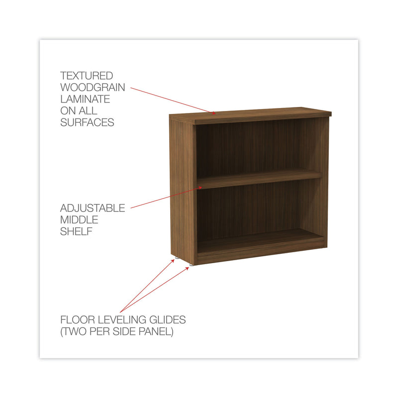 Alera Valencia Series Bookcase,Two-Shelf, 31.75w x 14d x 29.5h, Modern Walnut