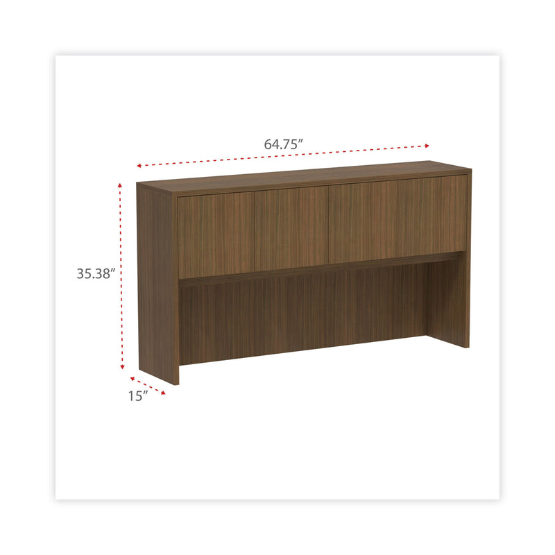 Alera Valencia Series Hutch with Doors, 4 Compartments, 64.75w x 15d x 35.38h, Modern Walnut