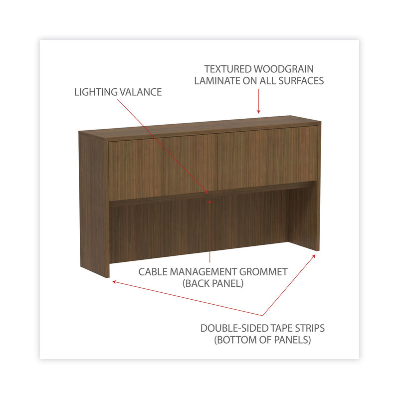 Alera Valencia Series Hutch with Doors, 4 Compartments, 64.75w x 15d x 35.38h, Modern Walnut