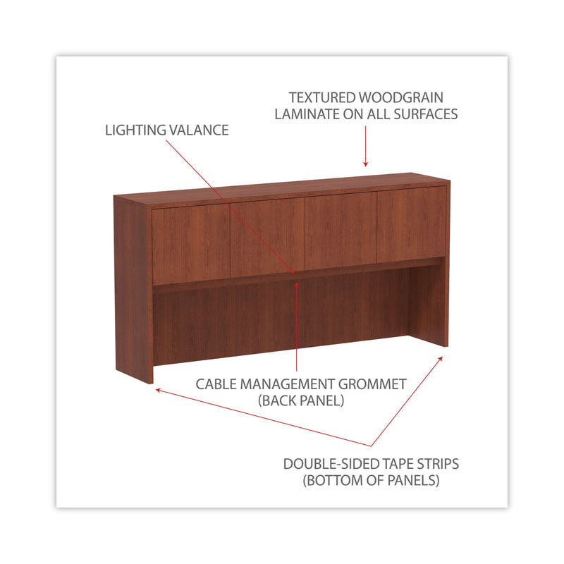 Alera Valencia Series Hutch with Doors, 4 Compartments, 70.63w x 15d x 35.38h, Medium Cherry