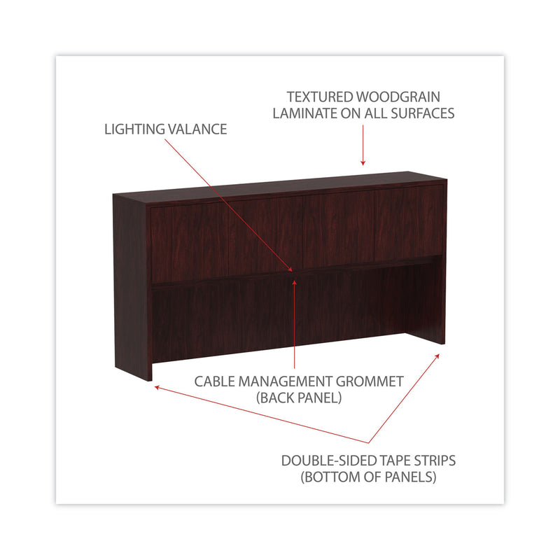 Alera Valencia Series Hutch with Doors, 4 Compartments, 70.63w x 15d x 35.38h, Mahogany