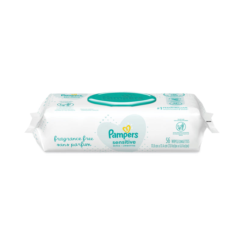 Pampers Sensitive Baby Wipes, 6.8 x 7, Unscented, White, 56/Pack, 8/Carton