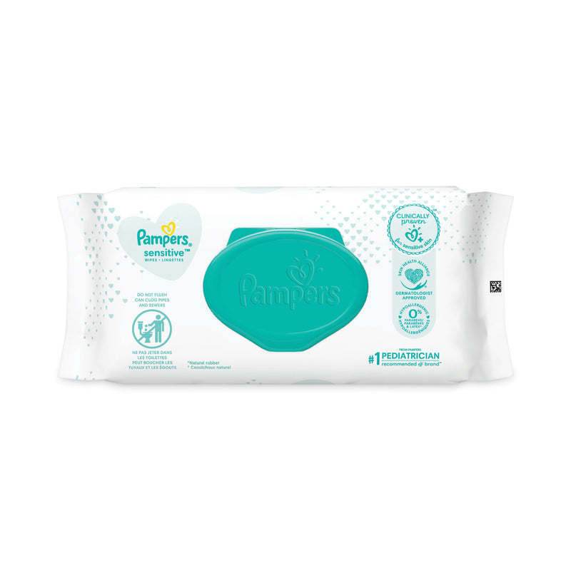 Pampers Sensitive Baby Wipes, 6.8 x 7, Unscented, White, 56/Pack, 8/Carton