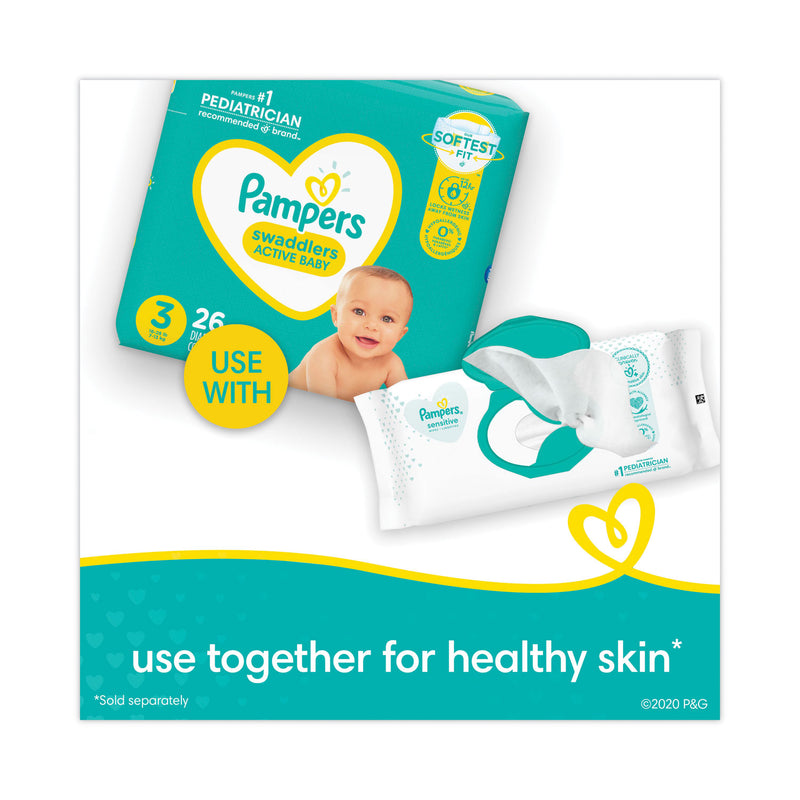 Pampers Sensitive Baby Wipes, 6.8 x 7, Unscented, White, 56/Pack, 8/Carton