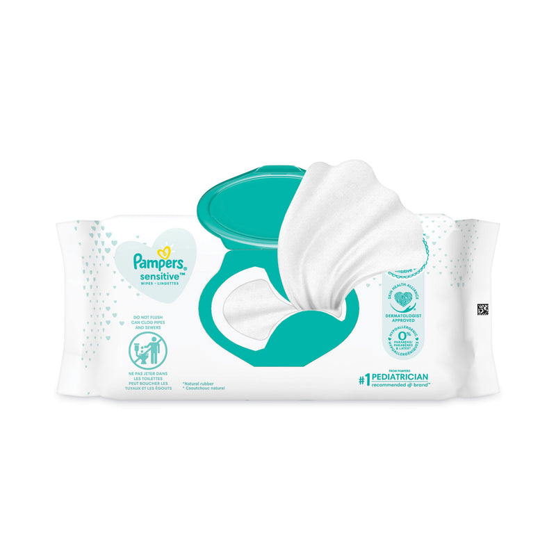 Pampers Sensitive Baby Wipes, 6.8 x 7, Unscented, White, 56/Pack, 8/Carton